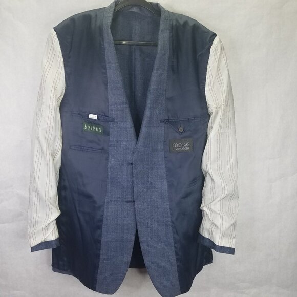 LRL Ralph Lauren Men's Sport Coat Blazer Size 42L Blue Grey Windowpane Silk Wool - Picture 10 of 16